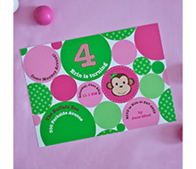 Monkey Polka Dot Printable Invitation - Pink Green